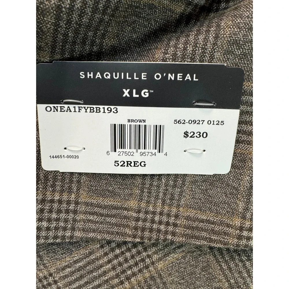Shaquille O'Neal XLG Men 52R Brown Glen Plaid Stretch Sport Coat Blazer